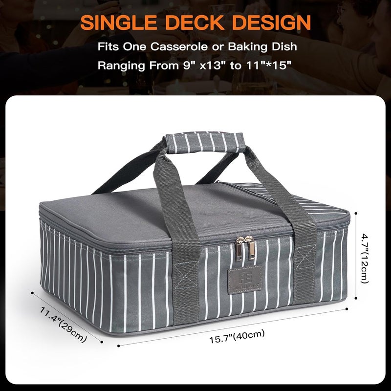 FE FUN ELEMENTS Fun Elements Casserole Carrier for Hot or Cold Food, Insulated Casserole Dish Carrier, Thermal Lasagna Lugger Tote for Potluck Parties/Picnic/Cookouts, Fits 9"×13" Baking Dish, Grey - Image 2